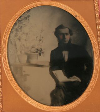 Botanist With Orchids.  Antique Ambrotype Tinted,  Lovely Composition.