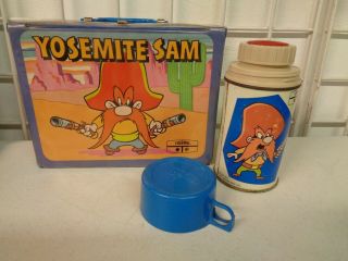 Vintage 1971 Yosemite Sam Bugs Bunny Vinyl Plastic Lunchbox Complete Thermos