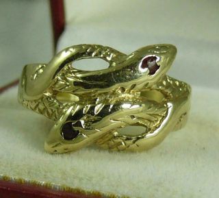 Vintage 9ct Gold Uk H/m Garnet Double Headed Snake Ring Sz O.  5 - 4.  2 Grams