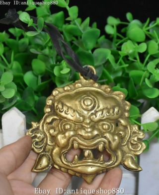 Tibet Bronze Silk Cloth Mahakala Wrathful Deity Mask Buddha Amulet Talisman