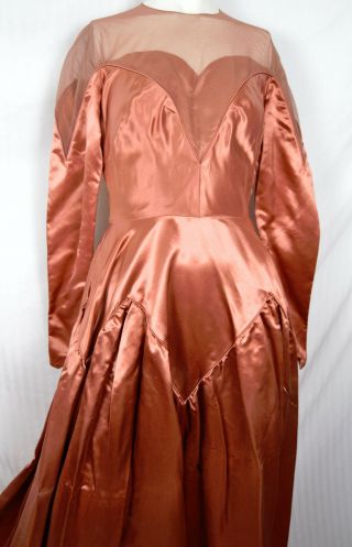 Prop House Early 40s Copper Satin Dress w Hat Ballgown Hollywood victorian film 2