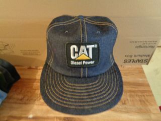 Vintage Louisville Mfg Cat Diesel Power Patch Denim Snapback Trucker Hat Usa (s1