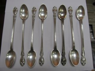 Gorham Melrose Sterling Silver Set 8 Vintage Iced Tea Spoons 7 1/2” Xlnt Cond
