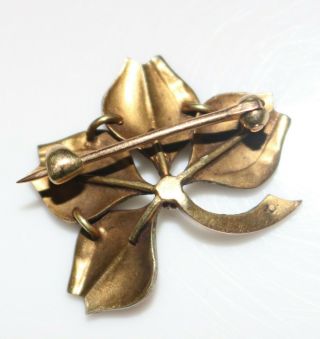 Antique Nouveau 14k Gold Enamel Seed Pearl Leaf Flower Brooch Pin 3.  3 Grams 4