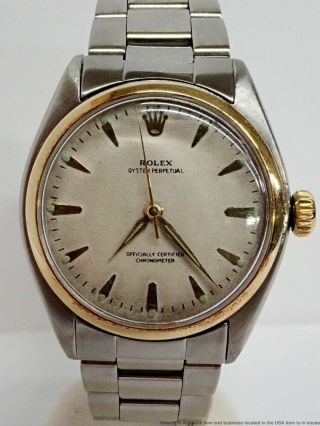 Vintage 18k Gold Stainless Steel Rolex Semi Bubbleback 6084 Mens Watch Running