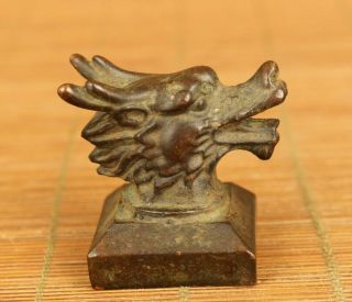 Chinese Old Bronze Hand Casting Dragon Head Statue Netsuke Table Home Decoration