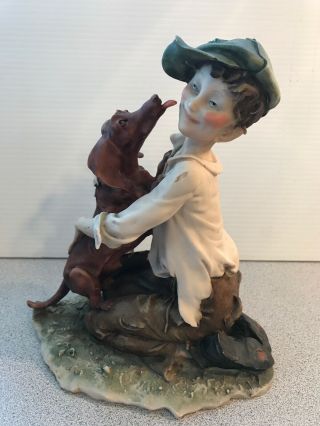 Capodimonte Italian Porcelain Figurine Boy W Dog Signed Numbered W Certificate