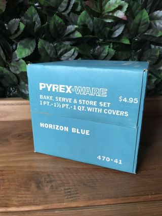 Nos Vintage Horizon Blue Pyrex Ware By Corning Bake Serve Store Set 60s 70s Box