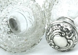 Antique Sterling Silver Perfume Scent Bottles Hobnail Cut Pair Chester 1905 8