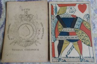 Antique Playing Cards - George Iv.  Thomas Creswick C.  1820s Ace No.  18 52/52