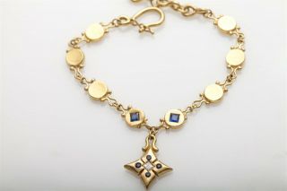 Rare Ilene Joy Signed $8000 Sapphire Diamond Star 18k Yellow Gold Bracelet 25g