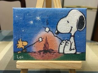 Aceo Hand painting Oil painting on canvas - Snoopy by Chi Lok 2