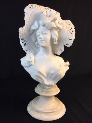 Large Antique Art Nouveau Lady Bust Carved Marble Alabaster Statue Cipriani