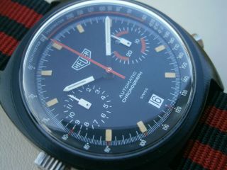 Rare 1970’s Heuer Monza economy vintage sport chronograph wristwatch cal.  12 5