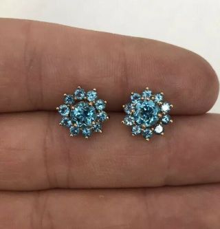 10 Carat Gold Fine Night And Day Blue Topaz Cluster Earrings