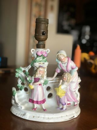 Antique Porcelain Table Lamp 5778 Boy Girl And Mother Made In Germany