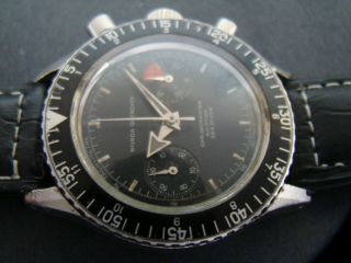 Vtge Rare Very Early Nivada Grenchen Broad Arrow Hands.  Val 92 Chronograph.  60s