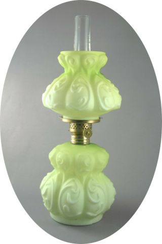 Rare Antique Chartreuse Art Glass Miniature Oil Lamp,  S1 - 570