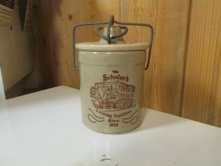 Vintage Win Schuler Restaurants Butter Cheese Stoneware Crock Wire Clamp