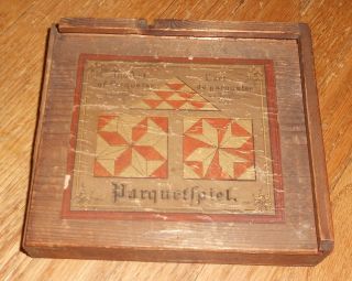 1872 Antique Game Parquetspiel Art Of Parqueter Wood Box Puzzle