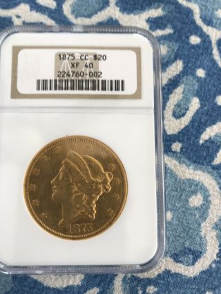1875 Cc Gold Coin $20 Double Eagle Certified Xf 40 Rare Carson City