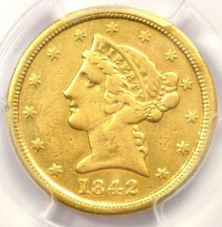 1842 - C Liberty Gold Half Eagle $5 - Pcgs Vf Details - Rare Charlotte Gold Coin