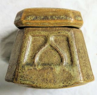Arts&Crafts Covered Pottery Inkwell Fulper Vasekraft Matte Glaze Vtg Old Antique 2