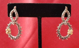 Barbara Bixby Rare 18k Sterling Drop Earrings Gold Lotus 925