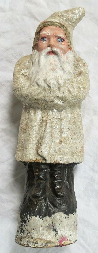 Belsnickle Santa White Coat 10 Inch German Candy W/mica Vtg Old Antique