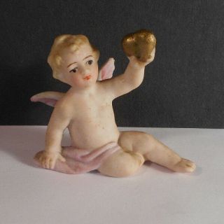 Antique Miniature Porcelain Angel W Heart Of Gold Figurine - Germany - Statue