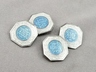 Vintage Art Deco Sterling Silver Guilloche Enamel Cufflinks Cuff Button Links