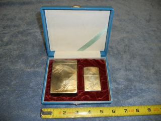 Engraved Japanese Cigarette Case And Lighter Mt Fuji,  Both Stamped 950 Silver
