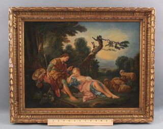 Antique Classical Romantic Oil Painting,  Sleeping Shepherdess,  After F.  Boucher