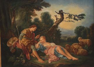 Antique Classical Romantic Oil Painting,  Sleeping Shepherdess,  after F.  Boucher 3