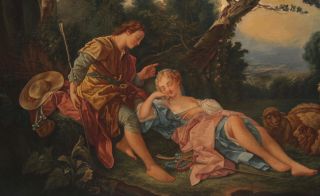 Antique Classical Romantic Oil Painting,  Sleeping Shepherdess,  after F.  Boucher 4