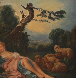 Antique Classical Romantic Oil Painting,  Sleeping Shepherdess,  after F.  Boucher 5