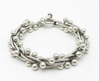 MEXICO 925 Silver - Vintage Ball Bead Modernist Linked Chain Bracelet - B4891 2