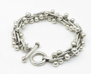 MEXICO 925 Silver - Vintage Ball Bead Modernist Linked Chain Bracelet - B4891 3