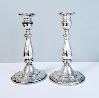 Fine Tall Baluster Form Gadrooned Rim Sterling Silver Candlesticks Mueck - Carey