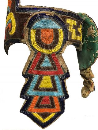 Antique Mexican Folk Art - Very Rare And Unusual Danced Beaded Aztec Headdress.