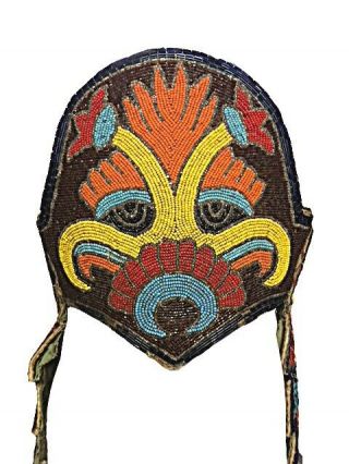 antique mexican folk art - very rare and unusual danced beaded Aztec headdress. 2