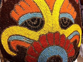 antique mexican folk art - very rare and unusual danced beaded Aztec headdress. 3
