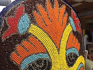 antique mexican folk art - very rare and unusual danced beaded Aztec headdress. 6