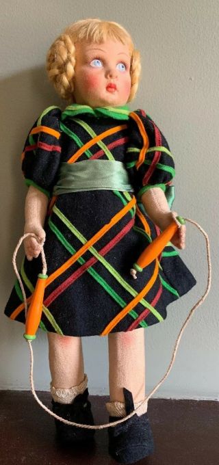 Antique Blonde 14” Lenci Girl With Jump Rope And Tags