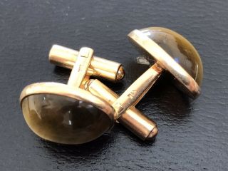 Retro Vintage 14k Yellow Gold 12.  1 G Tigers Eye Cufflinks