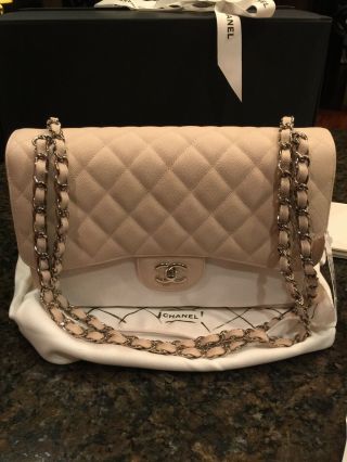 Nwt Rare Chanel Classic Jumbo Double Flap Bag - Light Beige