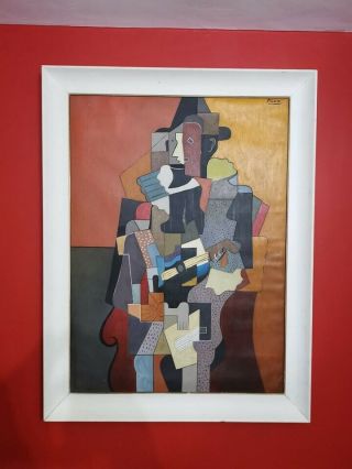 Rare Pablo Picasso Spanish Artist Oil On Canvas Painting Cubism Signed & Framed
