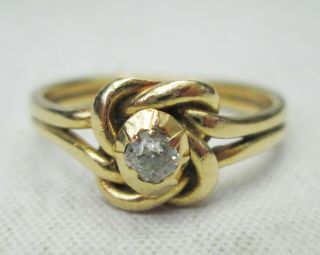 Antique Victorian 18ct Gold Old Cut Diamond & Scottish Celtic Knot Ring Size O