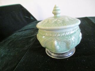 Vintage Mid - Century Thai Celadon Lidded Jar Trinket Box Jade Green