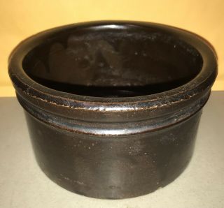 Antique Stoneware Cake Crock Butter Crock Small 3” size Ribbed Primitive 3